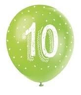 Age 10  5CT 12" Helium Fill Latex Balloon- Pearlized Assorted Colours, Printed All Around - 5ct