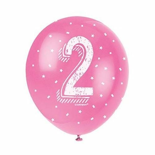  Age 2 5CT 12" Helium Fill Latex Balloon- Pearlized Assorted Colours, Printed All Around - 5ct