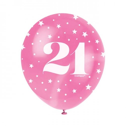 Age 21  5CT 12" Helium Fill Latex Balloon- Pearlized Assorted Colours, Printed All Around - 5ct