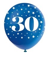 Age 30  5CT 12" Helium Fill Latex Balloon- Pearlized Assorted Colours, Printed All Around - 5ct