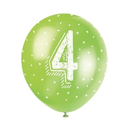 Age 4  5CT 12" Helium Fill Latex Balloon- Pearlized Assorted Colours, Printed All Around - 5ct