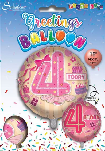 Age 4 Birthday Girl 18" Foil Balloon