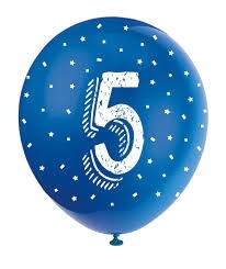  Age 5 5CT 12" Helium Fill Latex Balloon- Pearlized Assorted Colours, Printed All Around - 5ct