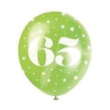 Age 65  5CT 12" Helium Fill Latex Balloon- Pearlized Assorted Colours, Printed All Around - 5ct