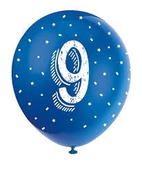 Age 9  5CT 12" Helium Fill Latex Balloon- Pearlized Assorted Colours, Printed All Around - 5ct