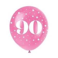 Age 90  5CT 12" Helium Fill Latex Balloon- Pearlized Assorted Colours, Printed All Around - 5ct