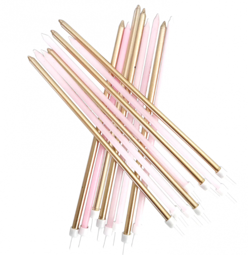 Extra Tall Candles Pastel Pink Metallic Mix with Holders 16ct