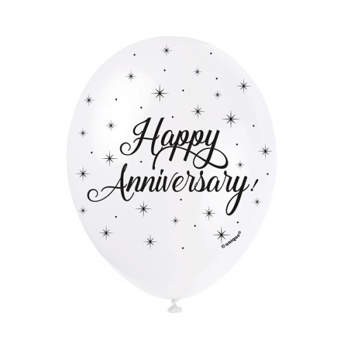Happy Anniversary 5CT 12" Helium Fill Latex Balloon- Pearlized , Printed All Around - 5ct 