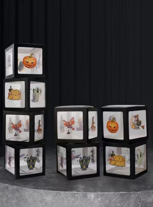 Halloween Transparent Balloon Boxes 30x30x30cm (4 boxes)