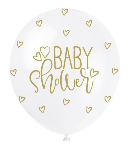 Baby Shower Gold  5CT 12" Helium Fill Latex Balloon- Pearlized  Printed All Around - 5ct