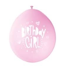  Birthday Girl 9" Latex Air Fill Balloon - Assorted Colours, Printed 1 Side - 10ct.