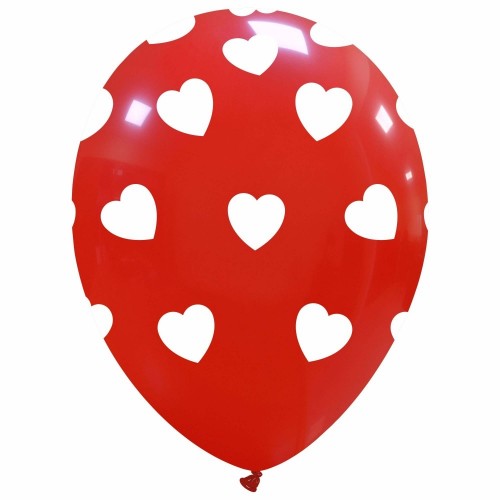 Big Hearts - White on Red 12" Superior Latex Balloons 25Ct
