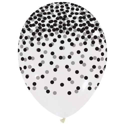 12" Clear Latex Balloons with Black Print Confetti 25ct