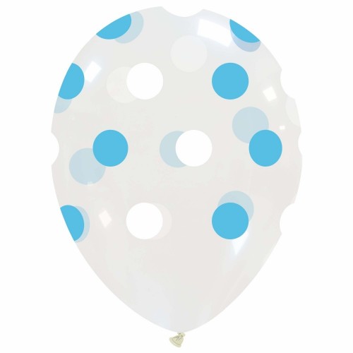 Transparent Sky Blue and White Dots Superior 12" Latex Balloons 25Ct