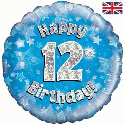 Age 12 blue holographic  18" balloon 