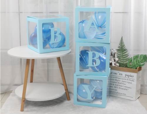 Baby Blue BABY Transparent Balloon Boxes 30x30x30cm