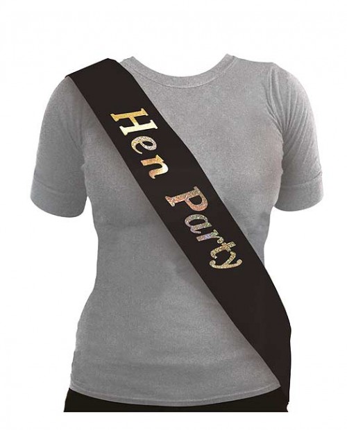 Sash Hen Party Black with silver Text