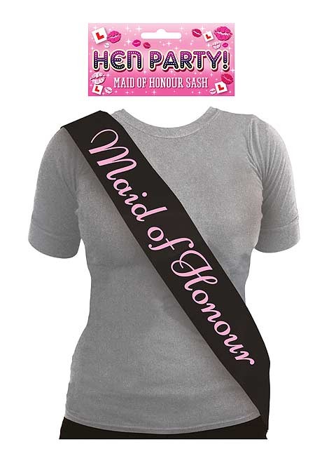 Sash Maid Of Honour Black with Pink Text