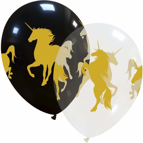 Unicorn Black and Transparent 12" Latex Balloons 25Ct