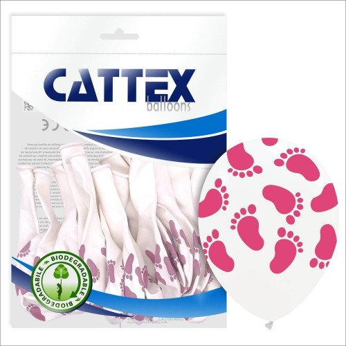 Pink Footprint Cattex 12" Latex Balloons 20CT