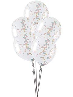 16" Clear Latex Balloons With Pink, Blue And Gold Star Confetti 5ct