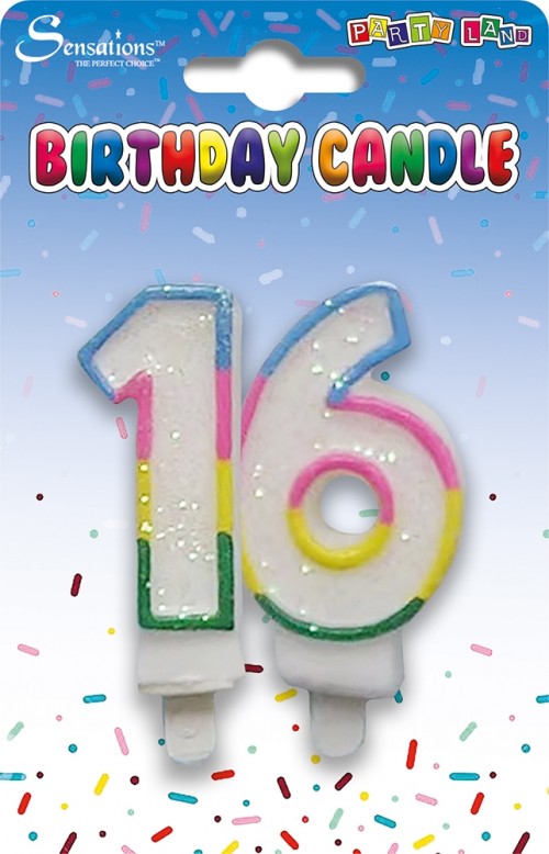 Rainbow Age 16 Birthday Candle