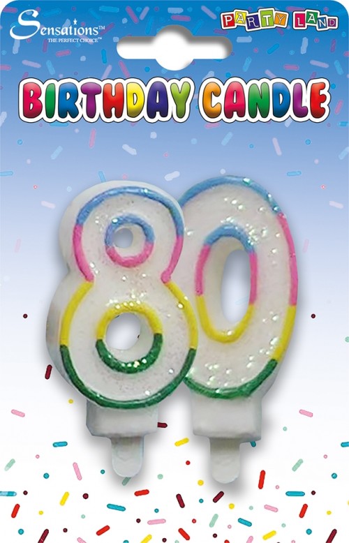 Rainbow Age 80 Birthday Candle