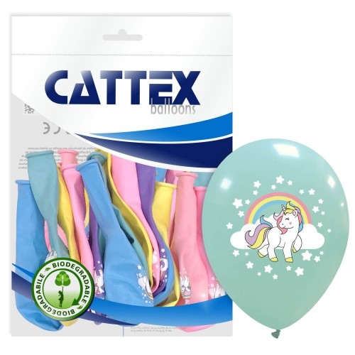 Colourful Unicorn Rainbow Cattex 12" Latex Balloons 20CT