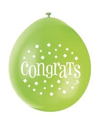 Congrats 9" Latex Air Fill Balloon - Assorted Colours, Printed 1 Side - 10ct.