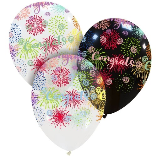 Congratulations Fireworks 13" Latex Balloons 50Ct