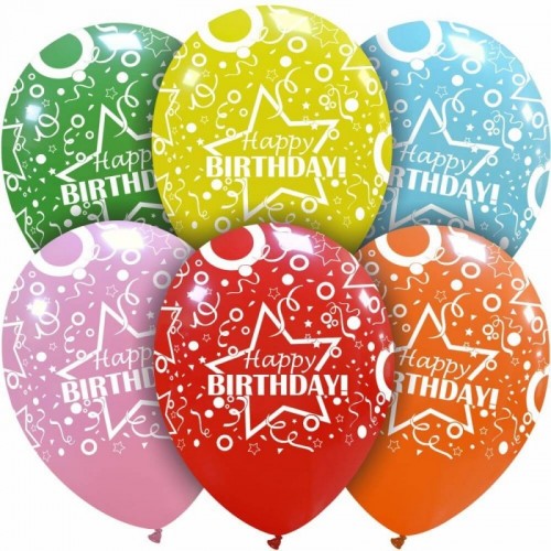 Star Happy Birthday Multi Colour 12" Latex 50ct