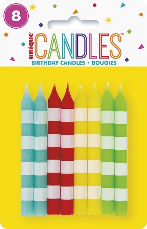 Assorted Stripes Candles (8ct) - Pack of 12
