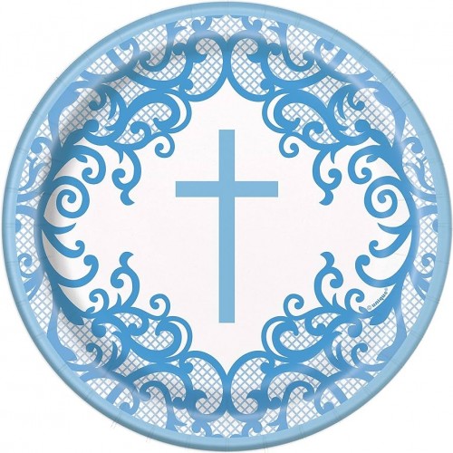 Fancy Blue Cross 7" Plates 8ct