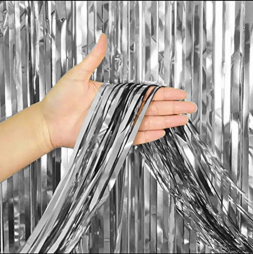 Foil Fringe Curtain Backdrop Metallic Silver 