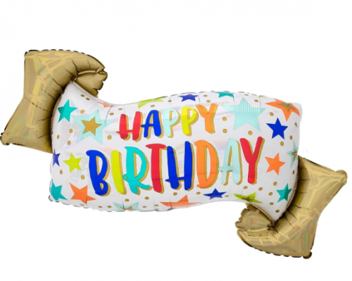 Happy Birthday Colourful Banner 46" Supershape Foil Balloon (unpackaged)