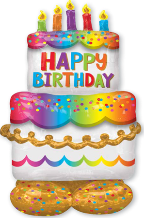 Rainbow Birthday Cake Supershape Foil Balloon (unpackaged)