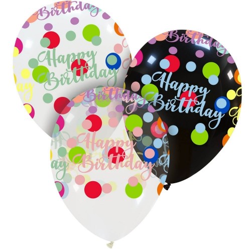 Happy Birthday Colourful Dots Superior 13" Latex Balloon 50Ct