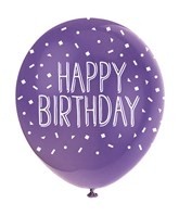 Happy Birthday Pink Assortment  5CT 12" Helium Fill Latex Balloon- Pearlized Assorted Colours, Printed All Around - 5ct