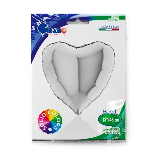 Heart 18" Silver Foil Balloon GRABO Flat