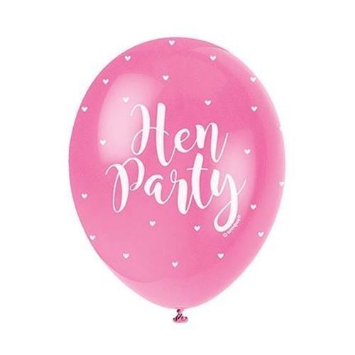 Hen Party  5CT 12" Helium Fill Latex Balloon- Pearlized Assorted Colours, Printed All Around - 5ct