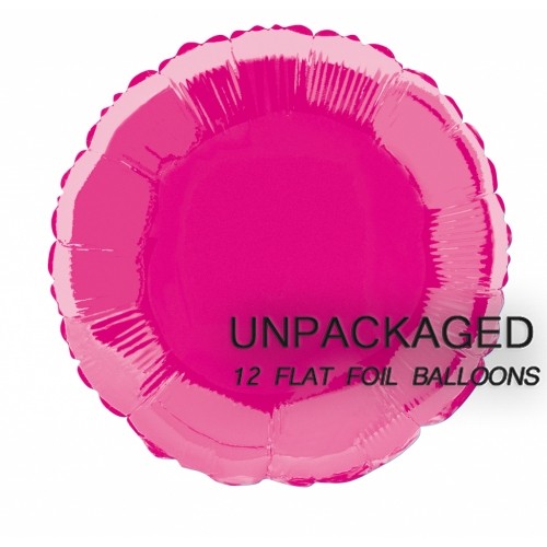 Hot Pink - Round Shape - 18" foil balloon (Pack of 12, Flat)
