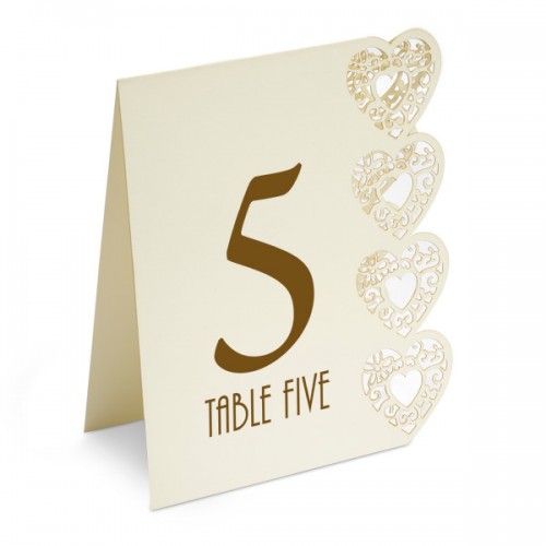 Table Numbers 1-15 Lazer Heart 125 x 155 x 40mm Ivory - 15 per pack