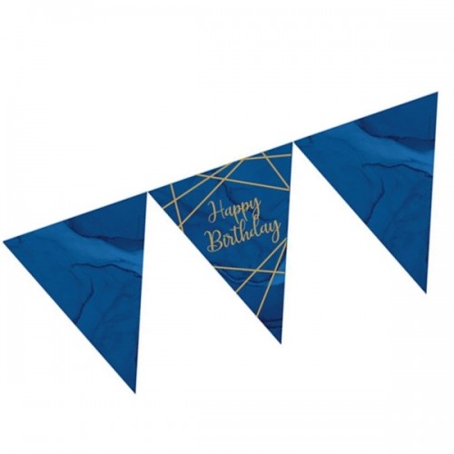 Happy Birthday Navy & Gold Geode Paper Flag Banner Bunting 