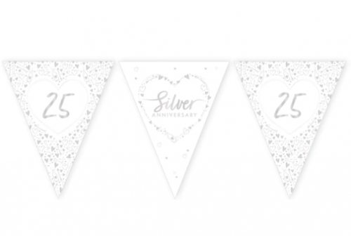 Silver Anniversary Paper Flag Banner Bunting Foil Stamped