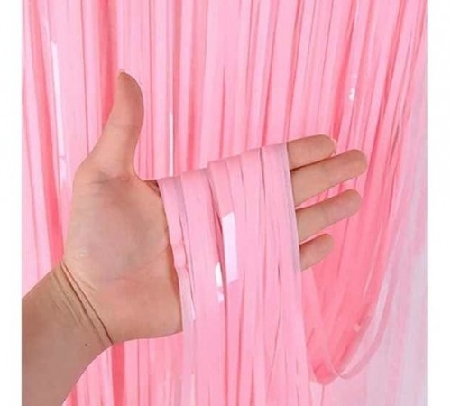 Macaroon Foil Fringe Curtain Pastel Pink