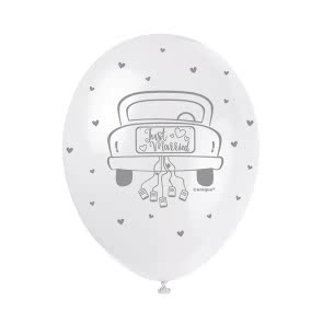 Just Married  5CT 12" Helium Fill Latex Balloon- Pearlized Assorted Colours, Printed All Around - 5ct