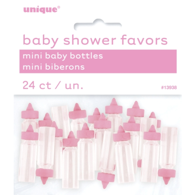 Mini Plastic Pink Baby  Bottles - 24ct
