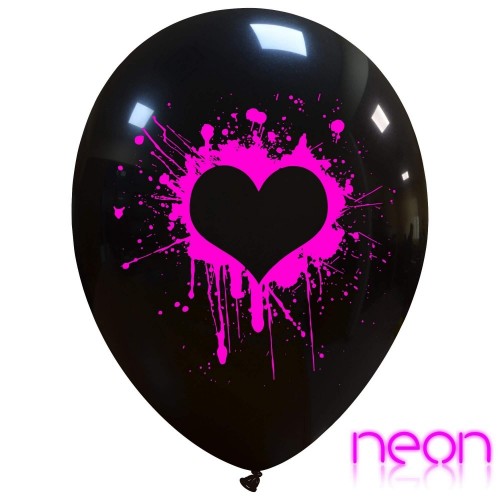 Neon Painted Heart 12" Latex Balloons 25Ct (Printed 1 Side)