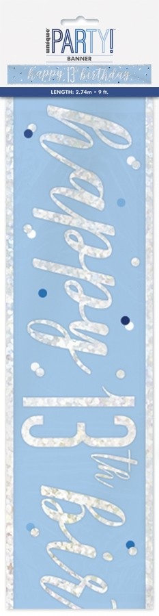 Blue/Silver Glitz Foil Happy 13th Birthday Banner 9FT