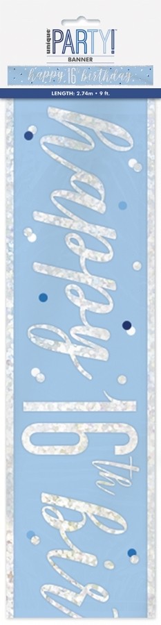 Blue/Silver Glitz Foil Happy 16th Birthday Banner 9FT